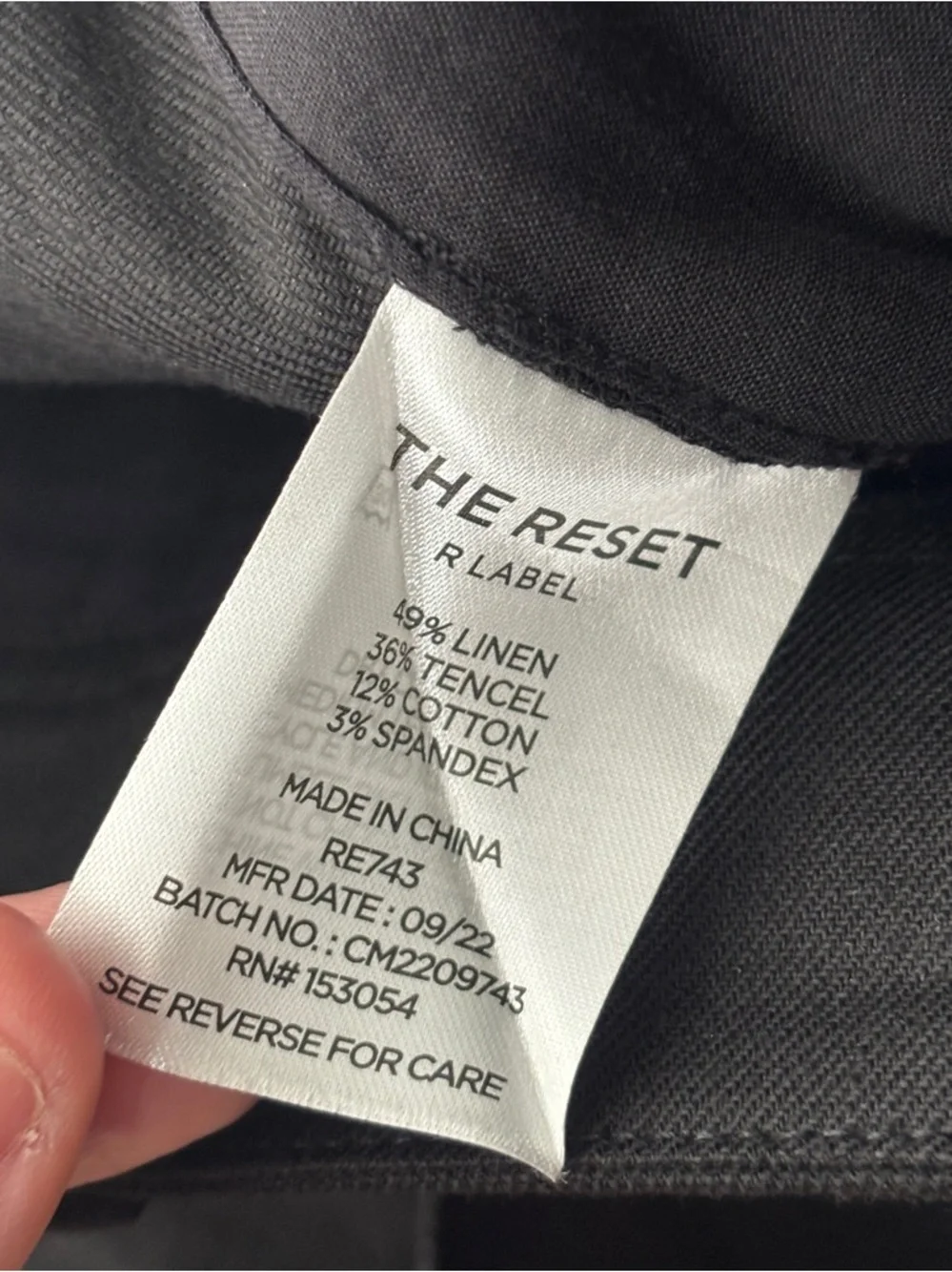 THE RESET R Label | Black Linen Blend Pants | High Rise Straight Leg | Size L